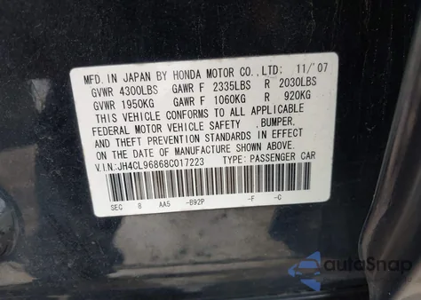 2008 Acura Tsx из США, поврежденный, VIN JH4CL96868C017223